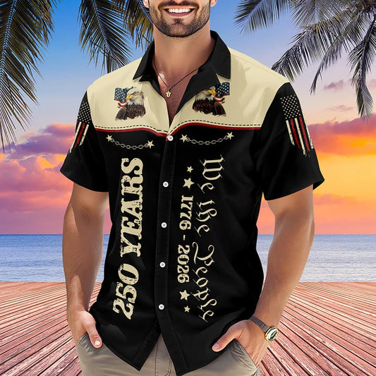 Joycorners We The People 1776-2026 Black Patriotic Hawaiian Shirt, USA Freedom Gift