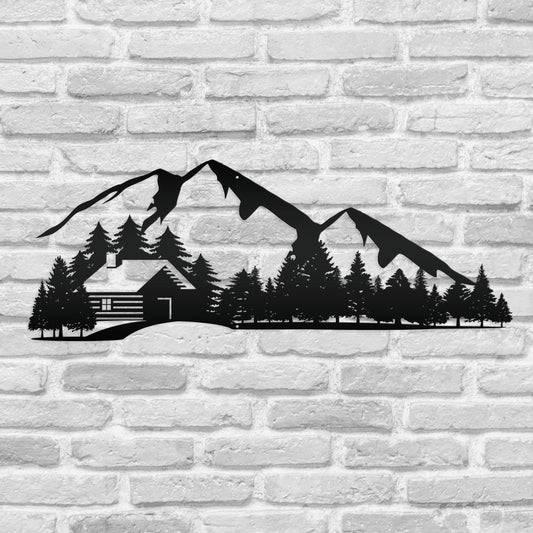 Joycorners Outdoor Mountain Cabin Silhouette Nature Scene Metal Sign-Rustic Cabin-Lodge Themed Decor-Deer Cabin Decor LM0110