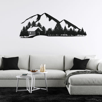 Joycorners Outdoor Mountain Cabin Silhouette Nature Scene Metal Sign-Rustic Cabin-Lodge Themed Decor-Deer Cabin Decor LM0110