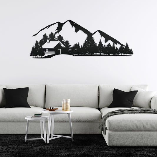 Joycorners Outdoor Mountain Cabin Silhouette Nature Scene Metal Sign-Rustic Cabin-Lodge Themed Decor-Deer Cabin Decor LM0110