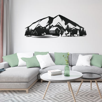 Joycorners Outdoor Mountain Cabin Silhouette Nature Scene Metal Sign-Rustic Themed Cabin-Lodge Decor LM0110