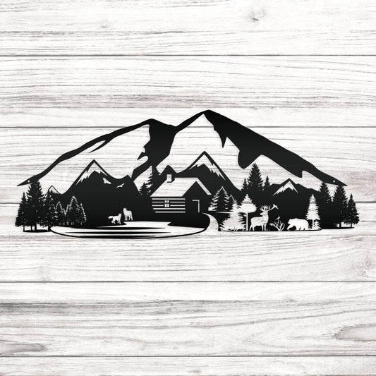 Joycorners Outdoor Mountain Cabin Silhouette Nature Scene Metal Sign-Rustic Themed Cabin-Lodge Decor LM0110
