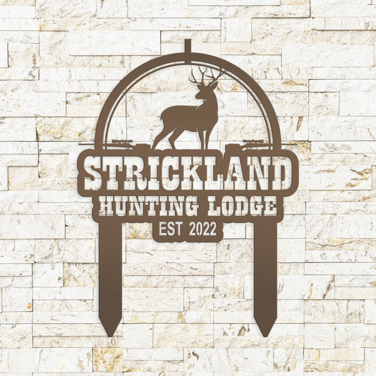 Joycorners Personalized Deer Lodge Yard Stake - Deer Cabin-Club-Organization-Business Yard Stake- Deer Hunter Club-Lodge LM0110