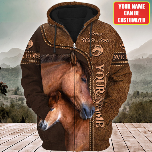 Joycorners Custom Name Horse Lovers Never Walk Alone 3D Hoodie