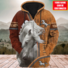 Joycorners Custom Name White Horse Lovers 3D Hoodie