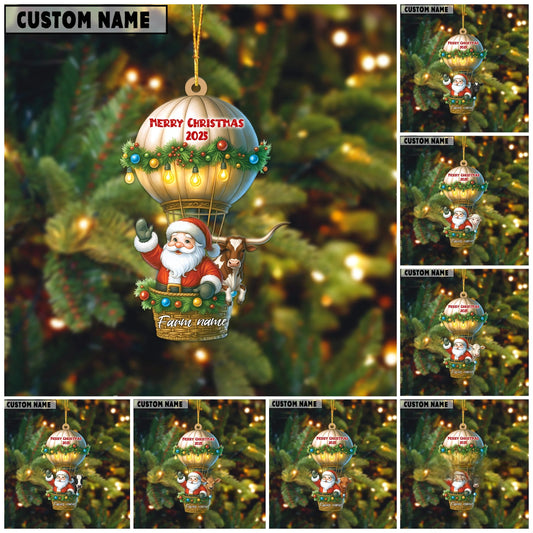 Joycorners Christmas Cow Farm Balloon Acrylic Ornament (14 Breed Options)