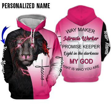 Joycorners Custom Name Lion Cross Light Way Maker Miracle Worker Jesus 3D Shirt