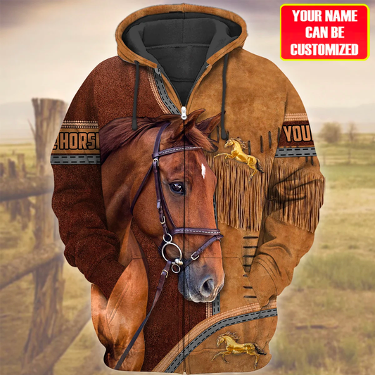 Joycorners Custom Name Horse Light Brown 3D Printed Hoodie