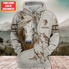 Joycorners Custom Name White Horse Lovers 3D Hoodie