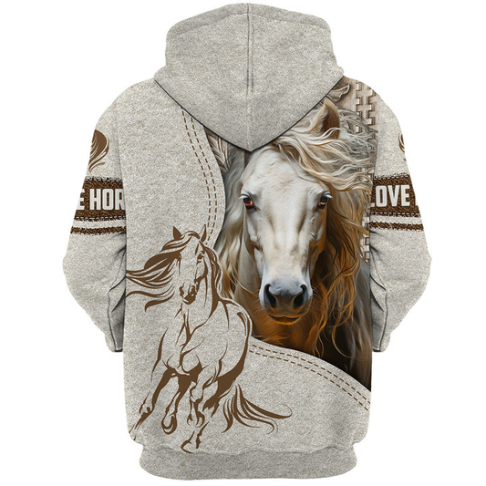 Joycorners Custom Name White Horse Lovers 3D Hoodie