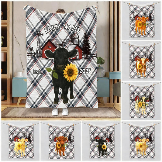 Joycorner Personalized Farmhouse Plaid Cow Blanket (12 Cattle Breeds)