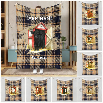 Joycorners Personalized Farm Name & Established Year Barn Door Blanket (10 Cattle Breeds)
