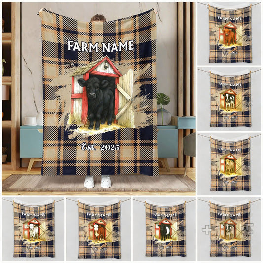 Joycorners Personalized Farm Name & Established Year Barn Door Blanket (10 Cattle Breeds)