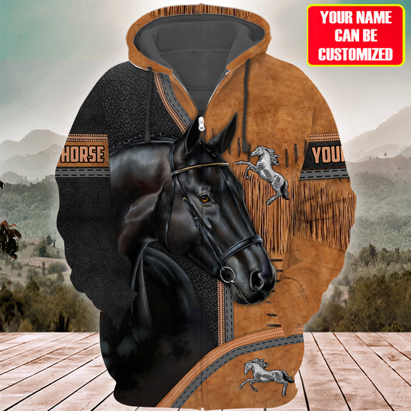 Joycorners Custom Name Black Horse Lovers 3D Hoodie