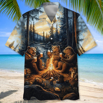 Joycorners Bear Camping Drinking Night Hawaiian Shirt