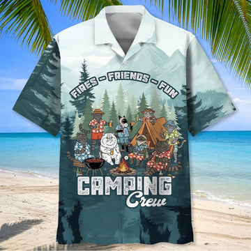 Joycorners Friends, Fires, Fun Camping Crew Cat Breeds Hawaiian Shirt