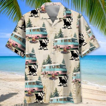 Joycorners Retro Camper And Campfire Drinking Hawaiian Shirt
