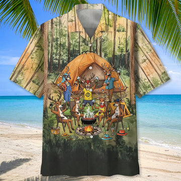 Joycorners Friends, Fires, Fun Camping Crew Deer Hawaiian Shirt