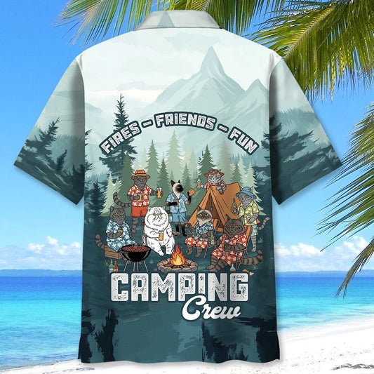 Joycorners Friends, Fires, Fun Camping Crew Cat Breeds Hawaiian Shirt