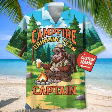 Joycorners Custom Name Bigfoot Campfire Drinking Team Captain Hawaiian Shirt