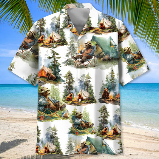 Joycorners Camping Bear Chill Forest Hawaiian Shirt