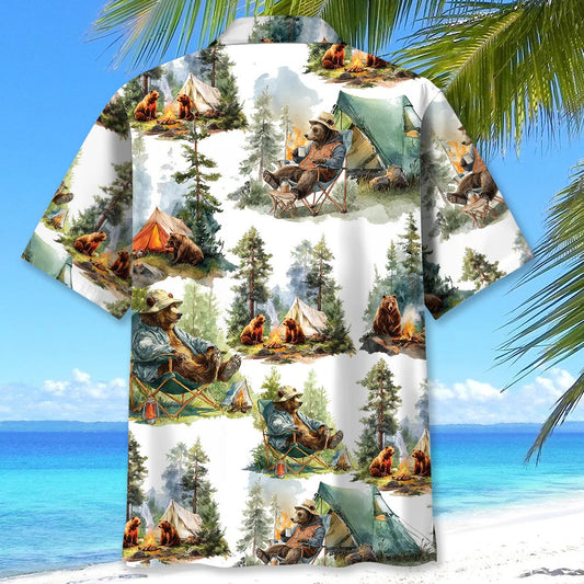 Joycorners Camping Bear Chill Forest Hawaiian Shirt