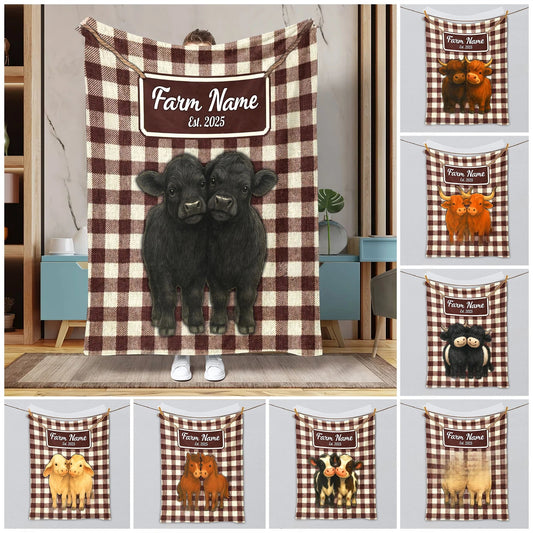Joycorners Personalized Adorable Twin Cows Cozy Blanket (10 Cattle Breeds)