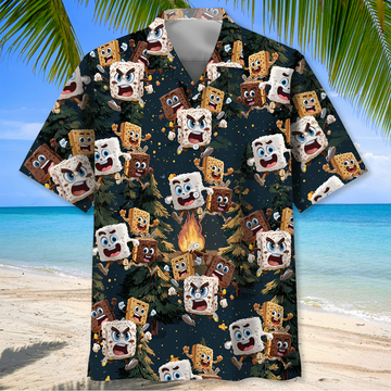 Joycorners Chocolate And Cracker Chasing Marshmallow Camping Hawaiian Shirt