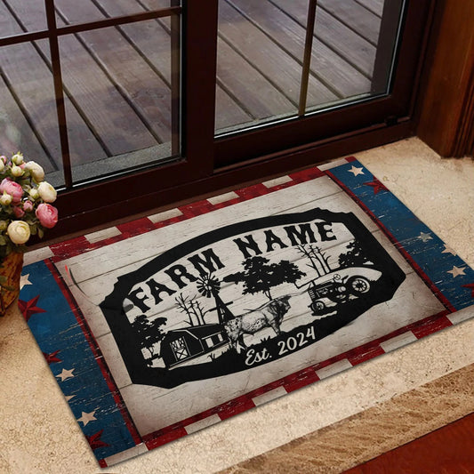 Joycorners Red Blue Star Custom Farm Name And Year Doormat (12 Cattle Breeds)