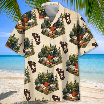 Joycorners Retro Camping With Bigfoot Tracks Hawaiian Shirt