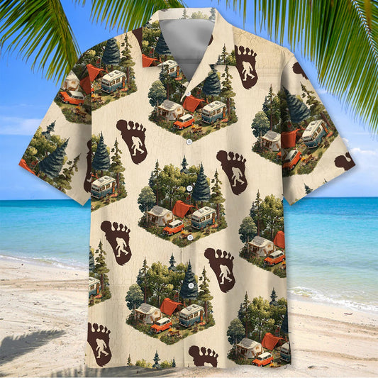 Joycorners Retro Camping With Bigfoot Tracks Hawaiian Shirt