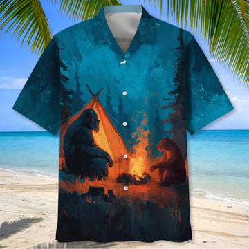 Joycorners Camping Night With Bigfoot and Bear Hawaiian Shirt