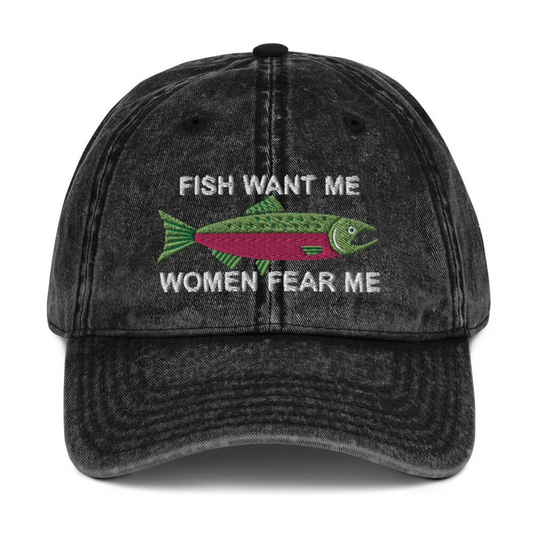 Joycorners Fish Want Me Women Fear Me Embroidered Hat, Fishing Cap For Men, Fishing Gifts For Dad