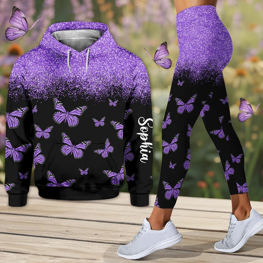Joycorners Love Purple Butterflies - Personalized Hoodie And Leggings LM2811