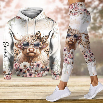 Joycorners Cool Cow With Leopard Glasses - Personalized Hoodie and Leggings LM2811