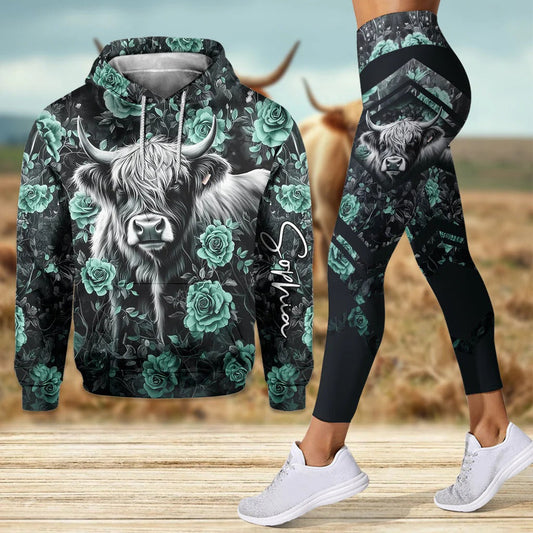 Joycorners Personalized Purple Cow - Highland Cow Hoodie and Leggings LM2811