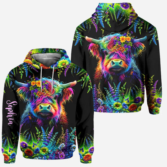 Joycorners Personalized Beautiful Neon Highland Cow - Highland Cow Hoodie and Leggings LM2811