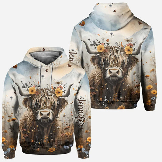 Joycorners Personalized Cute Cow - Highland Cow Hoodie and Leggings LM2811