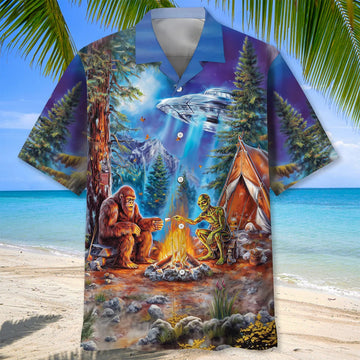Joycorners Bigfoot Alien Camping Night Hawaiian Shirt