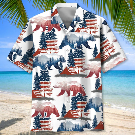 Joycorners Bear Camping USA Vintage Hawaiian Shirt