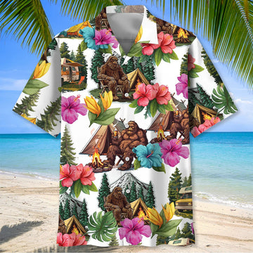 Joycorners Bigfoot Camping Tropical Hawaiian Shirt
