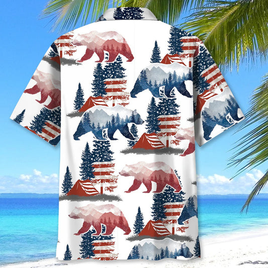 Joycorners Bear Camping USA Vintage Hawaiian Shirt