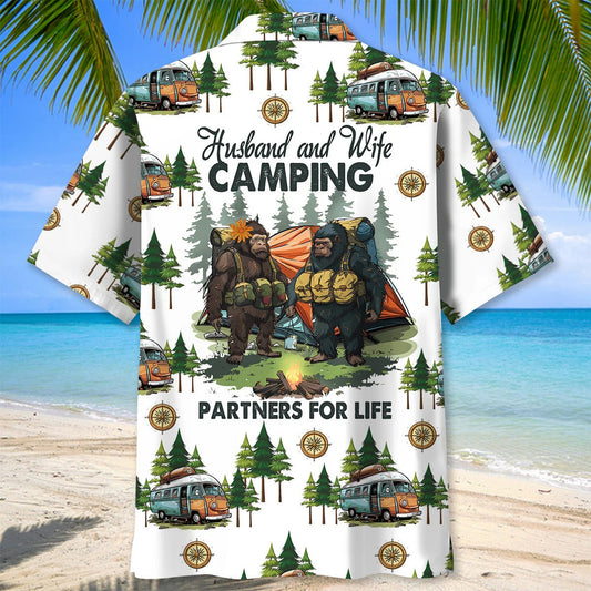 Joycorners Camping Bigfoot Husband and Wife Hawaiian Shirt