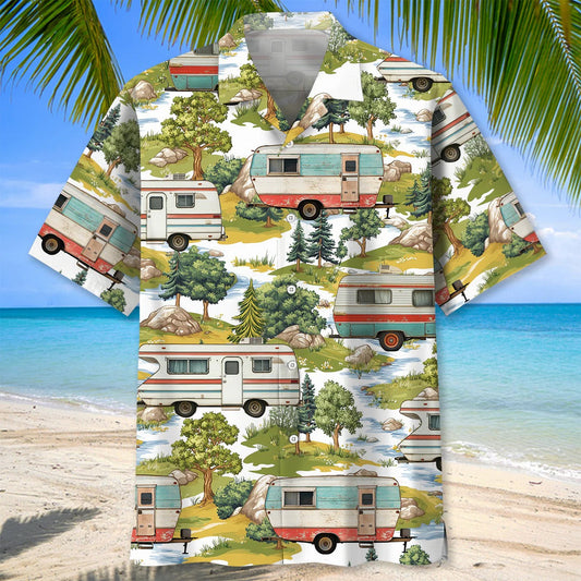 Joycorners Camper Trailer Camping 80s Vintage Hawaiian Shirt