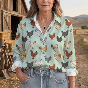 Joycorners Cute Chicken Farm Pastel Hen Pattern Casual Shirt