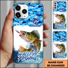 Joycorners Fishing Phone Case Jumping Water Splash Blue Scale Pattern Personalized Name Phone Case (10 Fish Species)