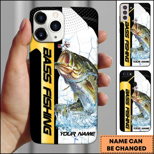 Joycorners Bass Fishing Phone Case Dynamic Splash Black Blue Contrast Design Personalized Name Phone Case