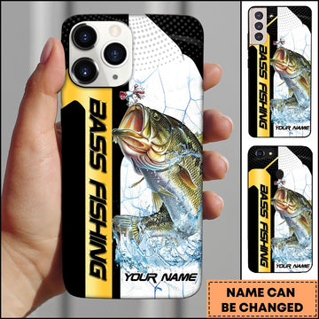 Joycorners Fishing Phone Case Dynamic Splash Black Blue Contrast Design Personalized Name Phone Case (10 Fish Species)