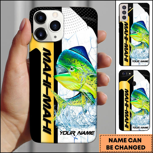 Joycorners Mahi-mahi Fishing Phone Case Dynamic Splash Black Blue Contrast Design Personalized Name Phone Case