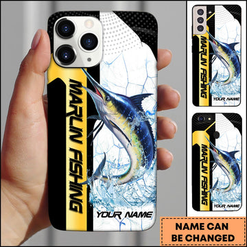 Joycorners Marlin Fishing Phone Case Dynamic Splash Black Blue Contrast Design Personalized Name Phone Case